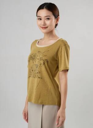 Tricou serigrafie flockată mâneci scurte verde ANANKE femeie
