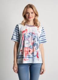 Tricou guler rotund mâneci scurte alb CAPUCCINO femeie
