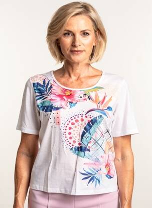 Tricou imprimeu fantezie mâneci scurte alb GUY DUBOUIS femeie