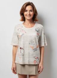 Tricou croială cambrată mâneci scurte bej BARBARA LEBEK femeie