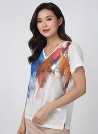 Tricou imprimeu fantezie mâneci scurte alb GUY DUBOUIS femeie