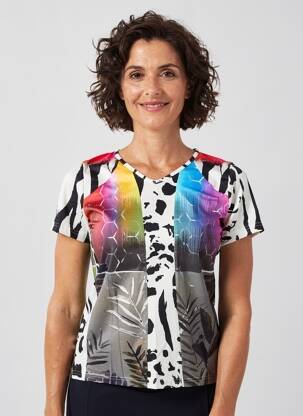 Tricou imprimeu fantezie mâneci scurte negru MERI & ESCA femeie