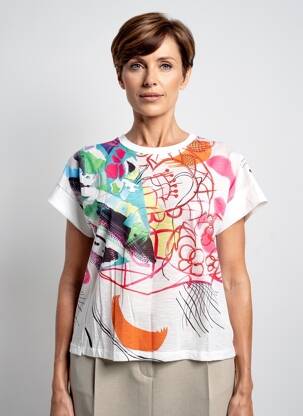Tricou imprimeu fantezie mâneci scurte alb MERI & ESCA femeie