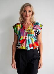 Tricou imprimeu fantezie mâneci scurte negru DOLCEZZA femeie