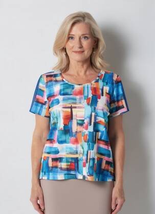 Tricou imprimeu fantezie mâneci scurte albastru GUY DUBOUIS femeie