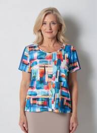 Tricou imprimeu fantezie mâneci scurte albastru GUY DUBOUIS femeie