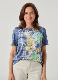 Tricou croială cambrată mâneci scurte albastru BARBARA LEBEK femeie