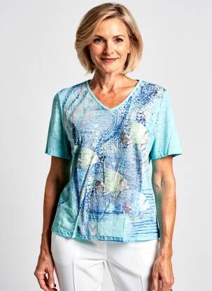 Tricou imprimeu fantezie mâneci scurte albastru BARBARA LEBEK femeie