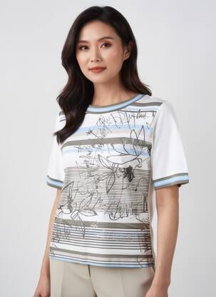 Tricou imprimeu fantezie mâneci scurte alb FRANK WALDER femeie