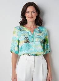 Tricou imprimeu fantezie mâneci scurte albastru BARBARA LEBEK femeie