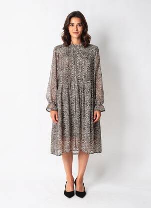 Rochie midi mâneci lungi mâneci lungi negru ICHI femeie
