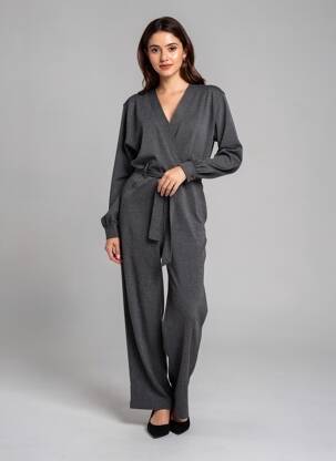 Salopetă-pantalon închidere cu fermoar la spate mâneci lungi gri ICHI femeie