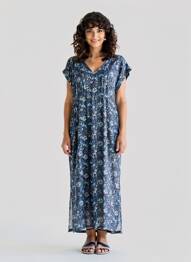 Rochie lungă țesătură poplin mâneci scurte albastru ESPRIT DE LA MER femeie