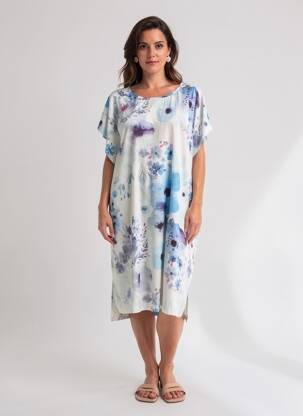 Rochie midi imprimeu fantezie mâneci scurte albastru ESPRIT DE LA MER femeie
