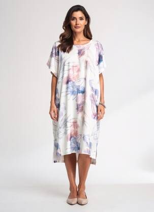 Rochie midi imprimeu fantezie mâneci scurte alb ESPRIT DE LA MER femeie