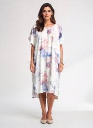 Rochie midi imprimeu fantezie mâneci scurte alb ESPRIT DE LA MER femeie