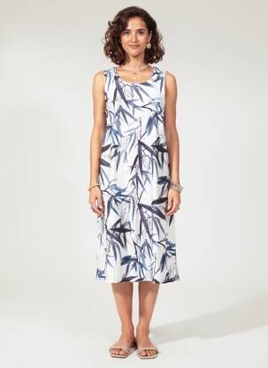 Rochie midi imprimeu fantezie fără mâneci alb ESPRIT DE LA MER femeie
