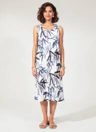 Rochie midi imprimeu fantezie fără mâneci alb ESPRIT DE LA MER femeie