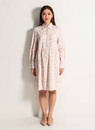 Rochie midi imprimeu fantezie mâneci lungi alb ESPRIT DE LA MER femeie