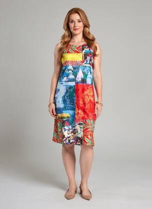 Rochie midi imprimeu fantezie fără mâneci roșu ESPRIT DE LA MER femeie