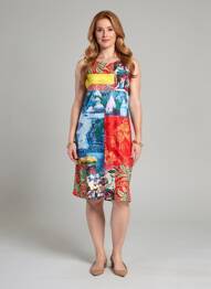 Rochie midi imprimeu fantezie fără mâneci roșu ESPRIT DE LA MER femeie