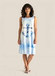 Rochie midi imprimeu fantezie fără mâneci albastru ESPRIT DE LA MER femeie