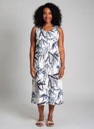 Rochie midi imprimeu fantezie fără mâneci albastru ESPRIT DE LA MER femeie