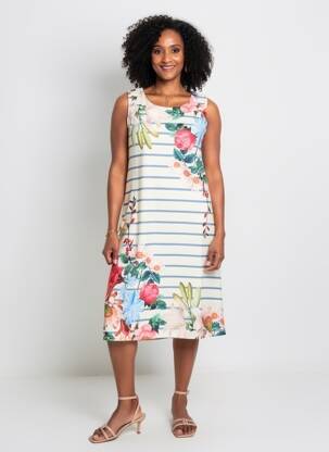 Rochie midi imprimeu fantezie fără mâneci alb ESPRIT DE LA MER femeie