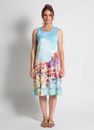 Rochie midi imprimeu fantezie fără mâneci albastru ESPRIT DE LA MER femeie