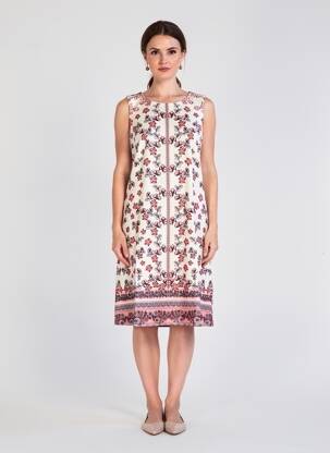 Rochie midi imprimeu fantezie fără mâneci alb ESPRIT DE LA MER femeie