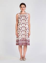 Rochie midi imprimeu fantezie fără mâneci alb ESPRIT DE LA MER femeie