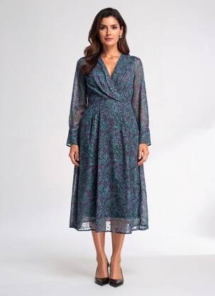 Rochie lungă imprimeu fantezie mâneci lungi verde LOLA ESPELETA femeie