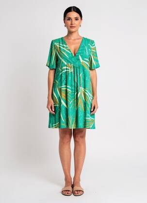 Rochie scurtă croială evazată mâneci scurte verde LOLA ESPELETA femeie