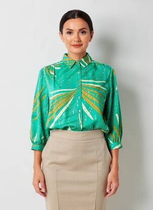 Cămașă imprimeu fantezie mâneci lungi verde LOLA ESPELETA femeie