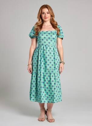Rochie midi imprimeu fantezie mâneci scurte albastru BAMBOO'S femeie