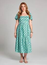 Rochie midi imprimeu fantezie mâneci scurte albastru BAMBOO'S femeie