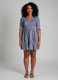 Rochie scurtă croială evazată mâneci scurte albastru SINOE BY BAMBOO'S femeie
