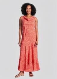 Rochie lungă imprimeu fantezie fără mâneci roșu SINOE BY BAMBOO'S femeie