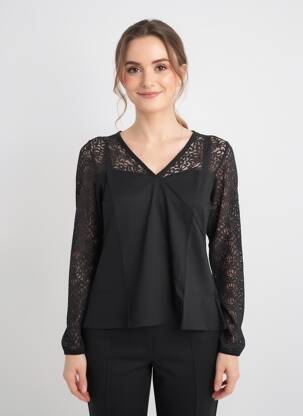 Top croială cambrată mâneci lungi negru BAMBOO'S femeie