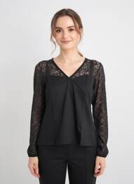 Top croială cambrată mâneci lungi negru BAMBOO'S femeie