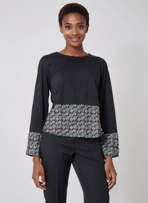 Top guler rotund mâneci lungi negru BAMBOO'S femeie