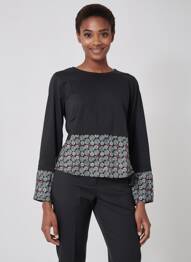Top guler rotund mâneci lungi negru BAMBOO'S femeie