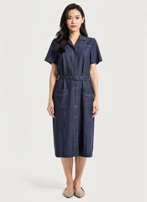 Rochie midi mâneci lungi mâneci lungi albastru GEVANA femeie