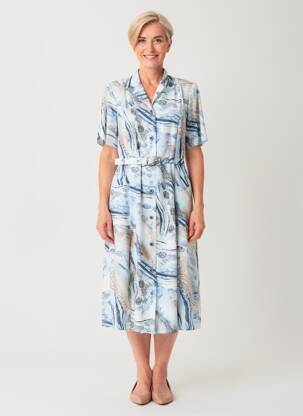 Rochie midi imprimeu fantezie mâneci scurte albastru GEVANA femeie