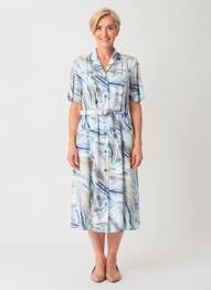Rochie midi imprimeu fantezie mâneci scurte albastru GEVANA femeie