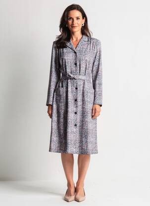 Rochie midi imprimeu fantezie mâneci lungi albastru GEVANA femeie