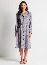 Rochie midi imprimeu fantezie mâneci lungi albastru GEVANA femeie
