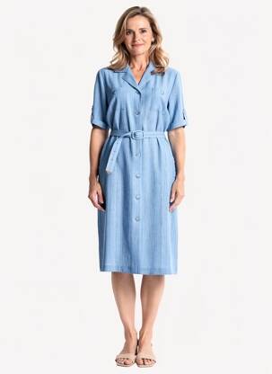 Rochie midi țesătură crep mâneci scurte albastru GEVANA femeie