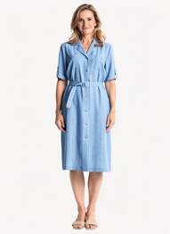 Rochie midi țesătură crep mâneci scurte albastru GEVANA femeie