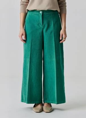 Pantalon larg închidere cu fermoar sub clapetă cu nasturi mărime normală verde DIANA GALLESI femeie